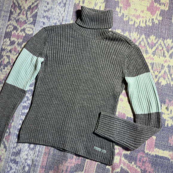 Vintage 90s Calvin Klein Womens Ribbed Turtleneck Sweater Long Sleeve in Gray - Picture 7 of 15